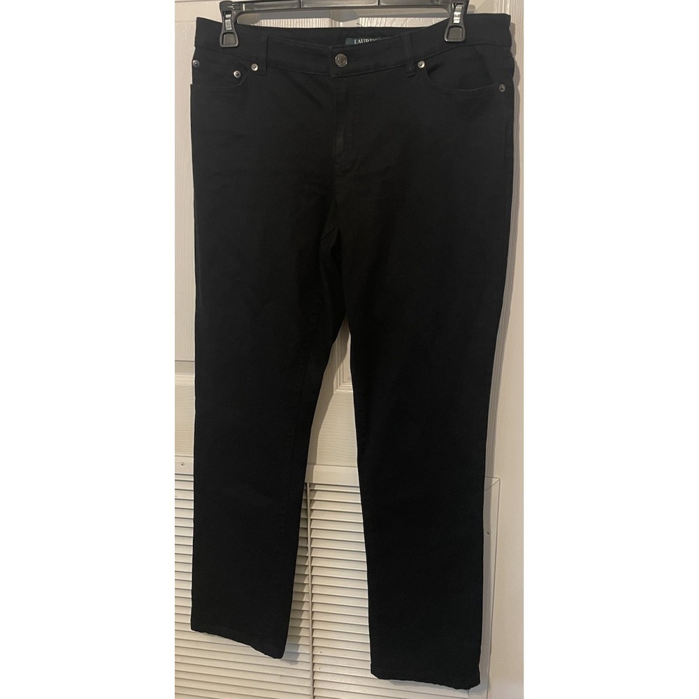 Lauren Ralph Lauren Womens 16W Black Stretch Modern Straight Curvy High Rise - Picture 2 of 6